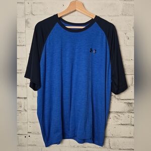 Under Armour HeatGear Blue Black Raglan Athletic Tee 2XL Loose Fit